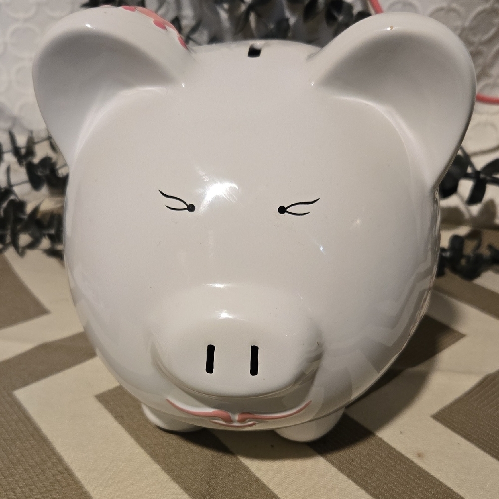 White Ceramic Piggy Bank - Cute Kids Coin Bank